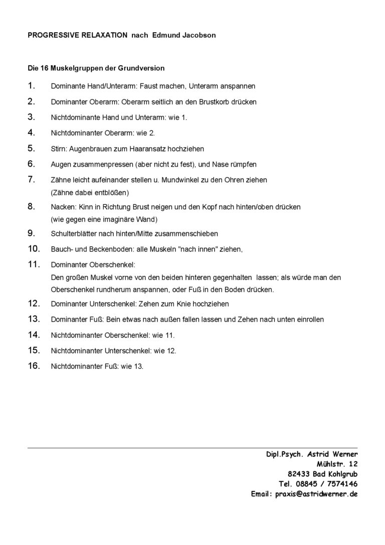 Progressive Muskelentspannung Inhalt